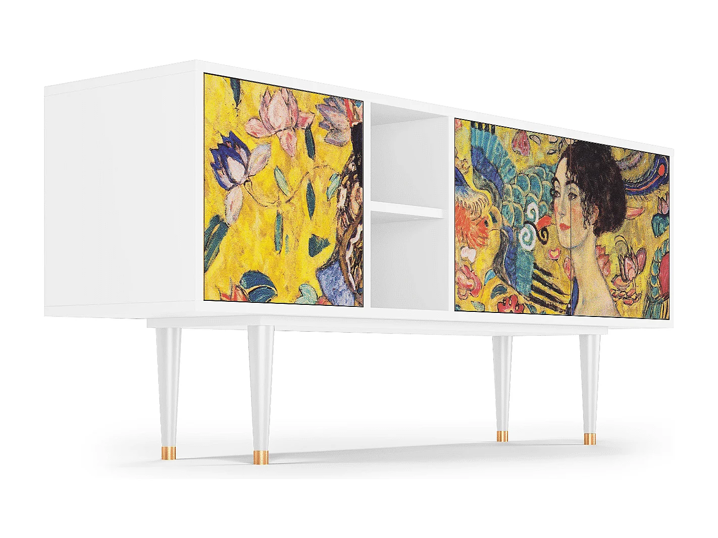 Mueble de TV - 150х69х41 cm - T5 - Lady with Fan by Klimt, Branco