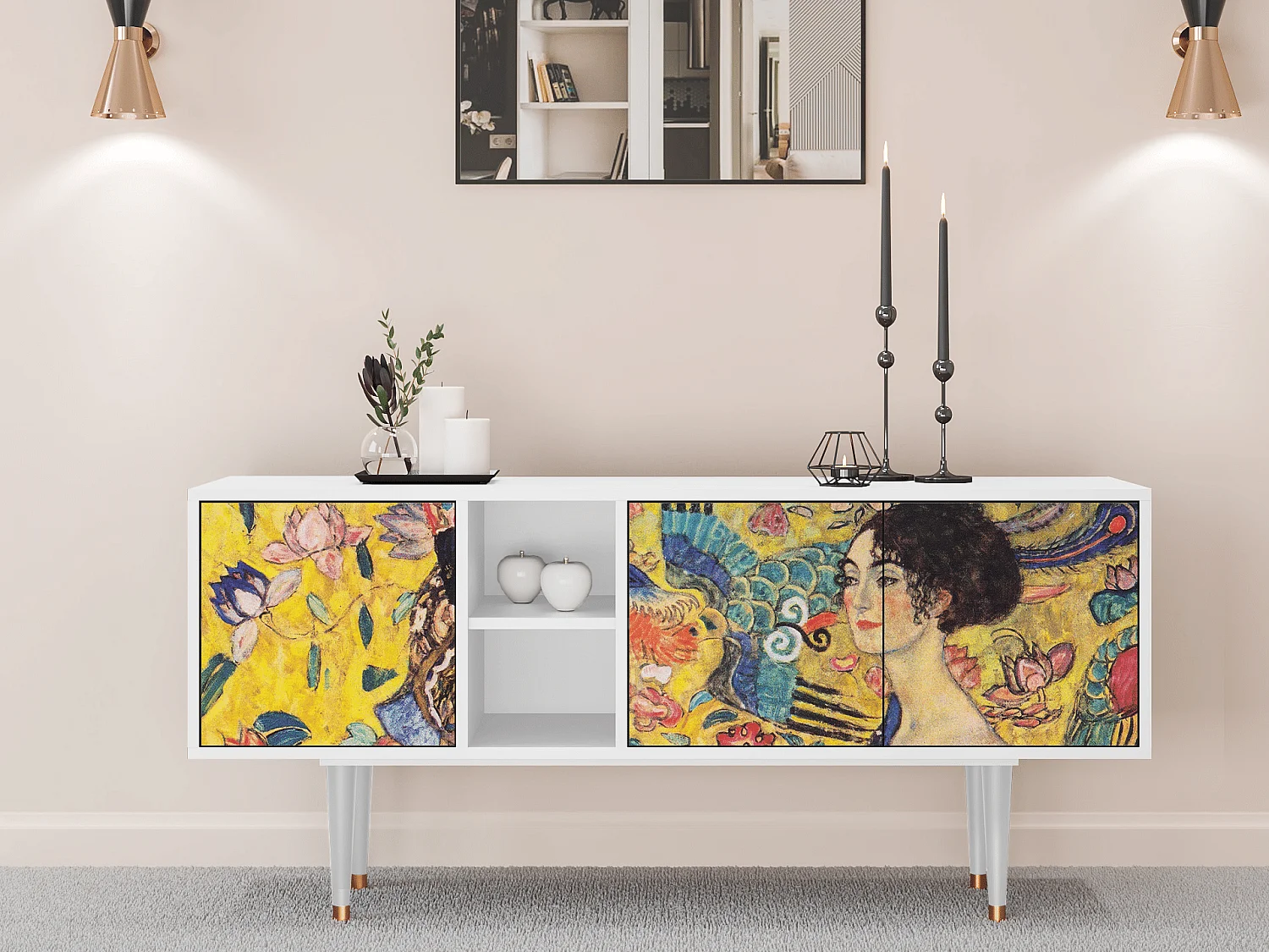 Mobile TV - 150х69х41 cm - T5 - Lady with Fan by Klimt, Bianco