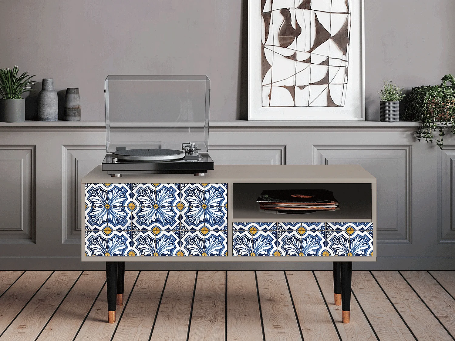 Meuble TV - 115х59х48 cm - T3 - Lovely Cornflowers, Sable