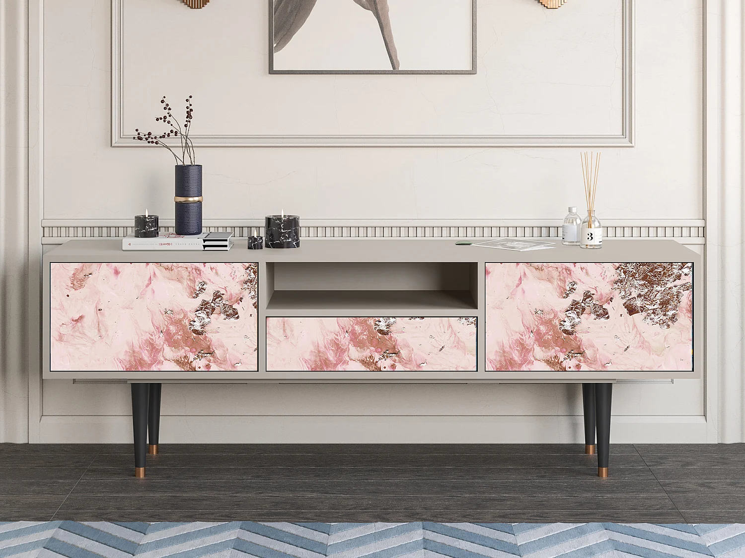 Szafka RTV - 170х59х41 cm - T6 - Cotton Candy, Piaskowy