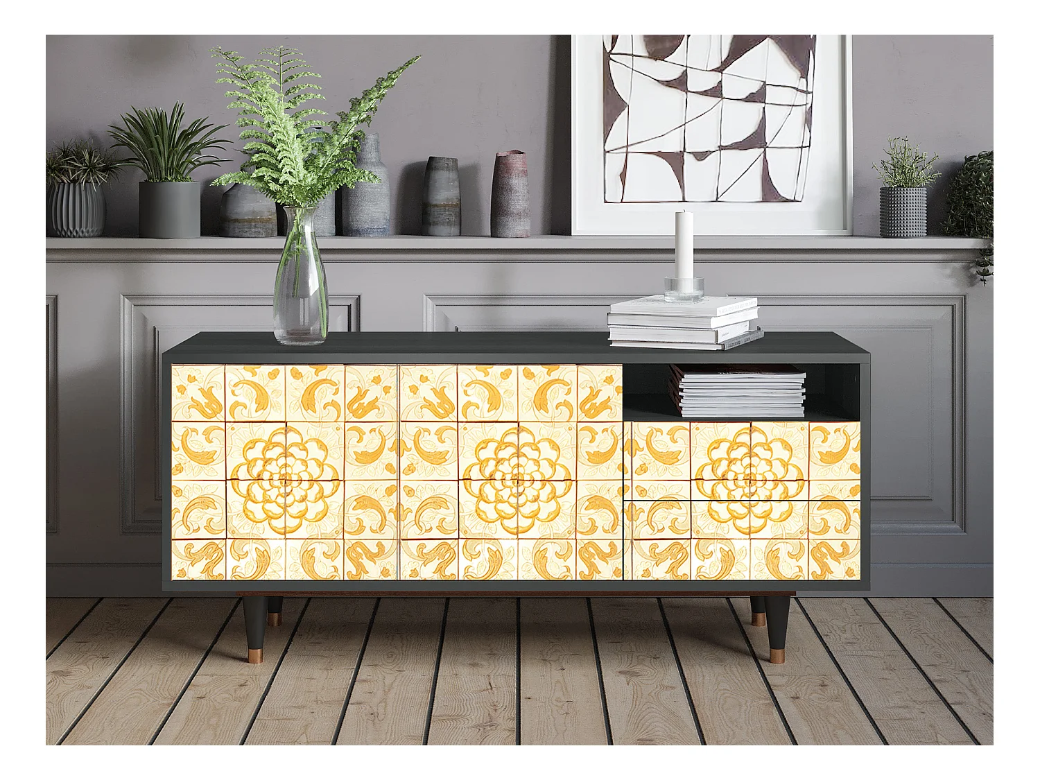 Szafka RTV - 125х56х41 cm - T7 - Sunshiny Tile, Antracyt