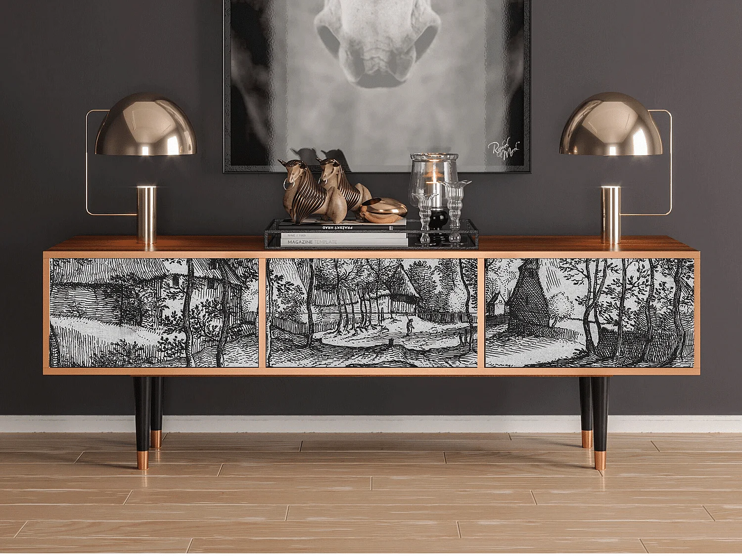 Meuble TV - 170х59х48 cm - T4 - Village Road, Noyer