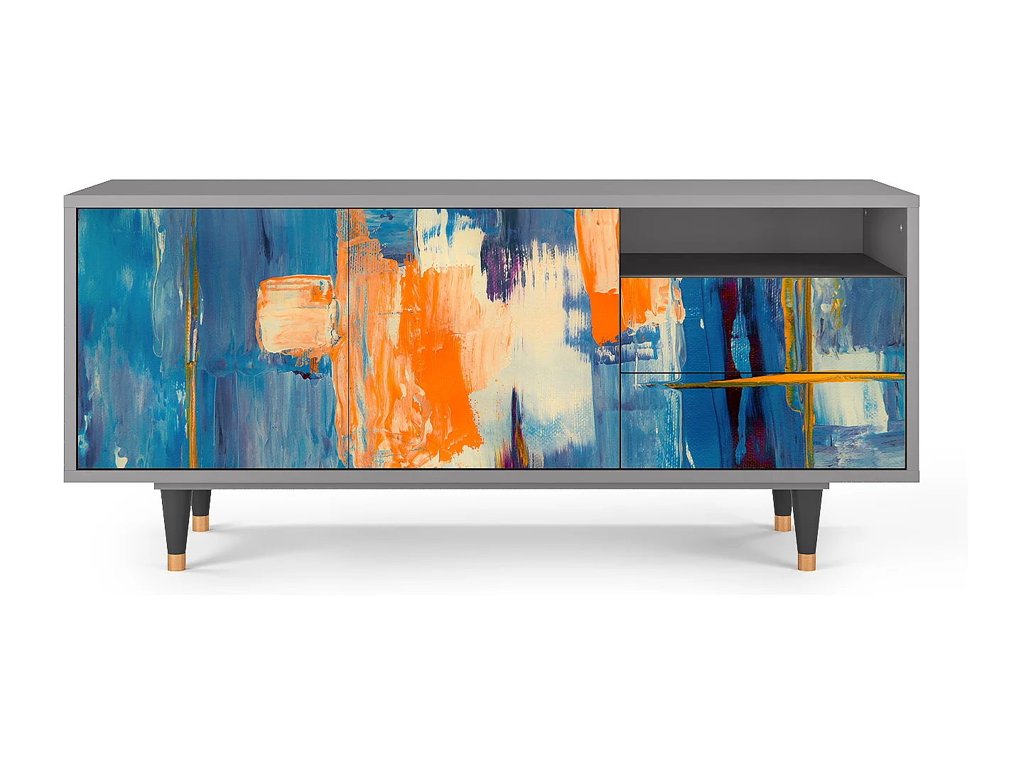 TV-meubel - 125х56х41 cm - T7 - Abstract Expressionism, Grijs