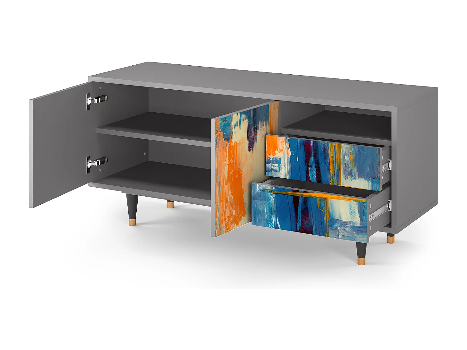 Mueble de TV - 125х56х41 cm - T7 - Abstract Expressionism, Cinza