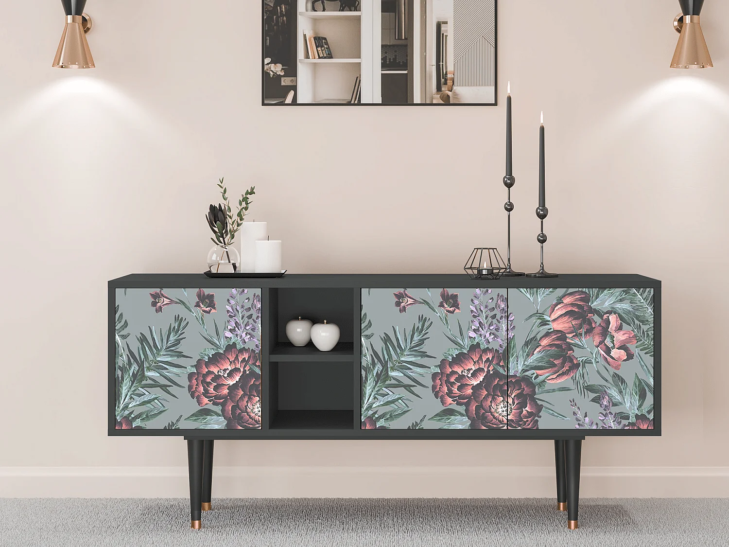 TV-meubel - 150х69х41 cm - T5 - Light Peonies, Antraciet