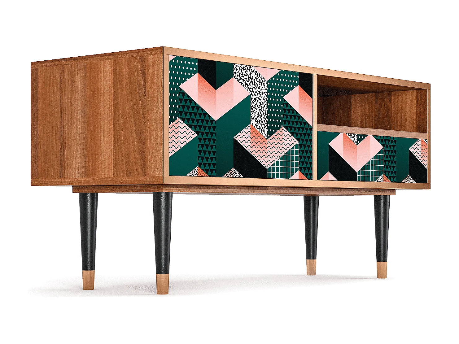 Mueble de TV - 115х59х48 cm - T3 - Geometric Madness, Nogueira