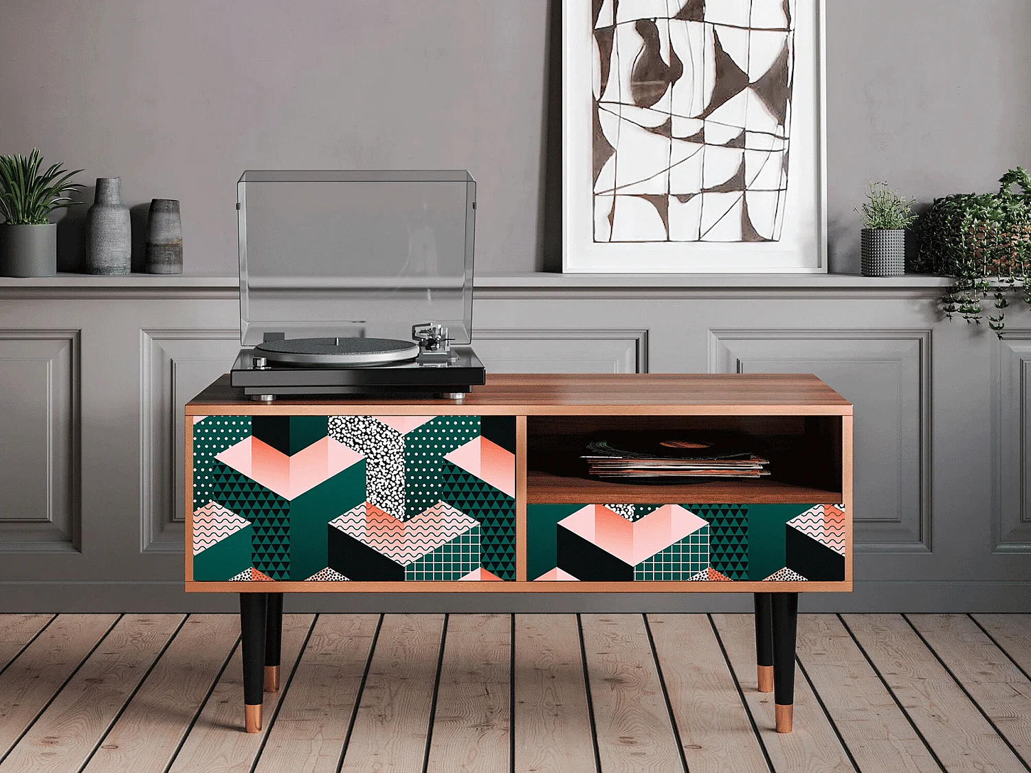 Mobile TV - 115х59х48 cm - T3 - Geometric Madness, Noce