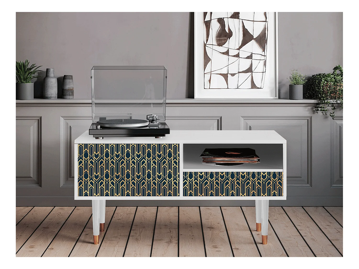 Meuble TV - 115х59х48 cm - T3 - Golden Empire, Blanc