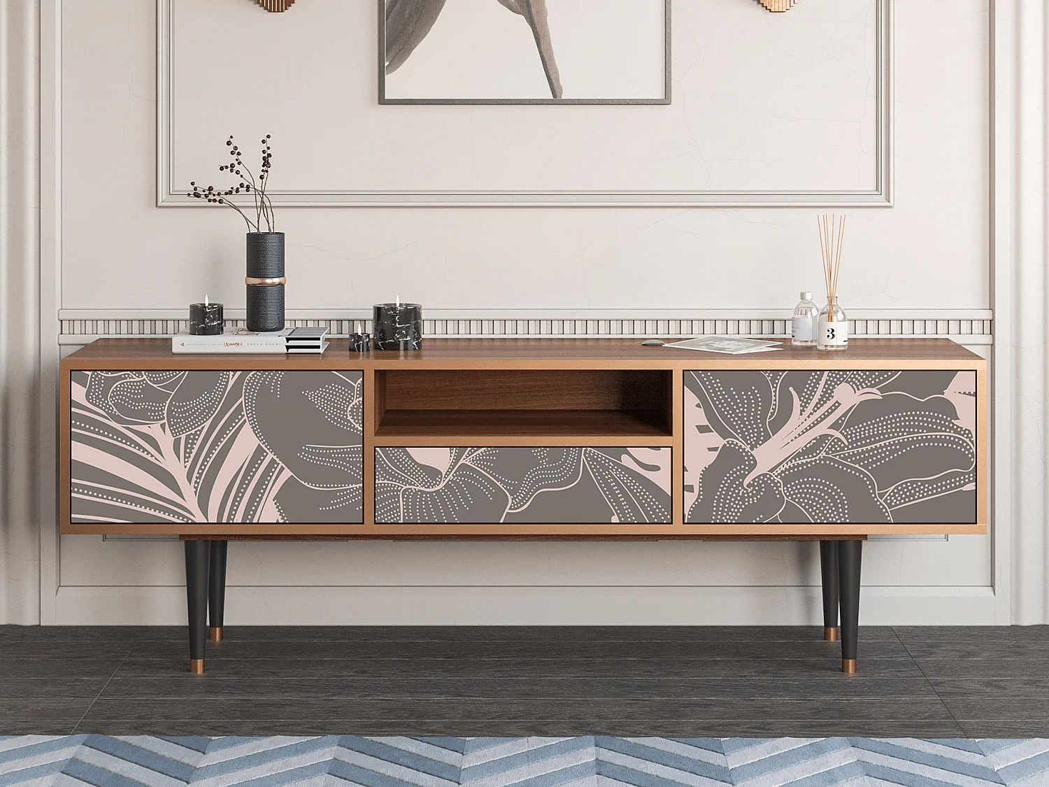 Mobile TV - 170х59х41 cm - T6 - Issabelline Flower, Noce