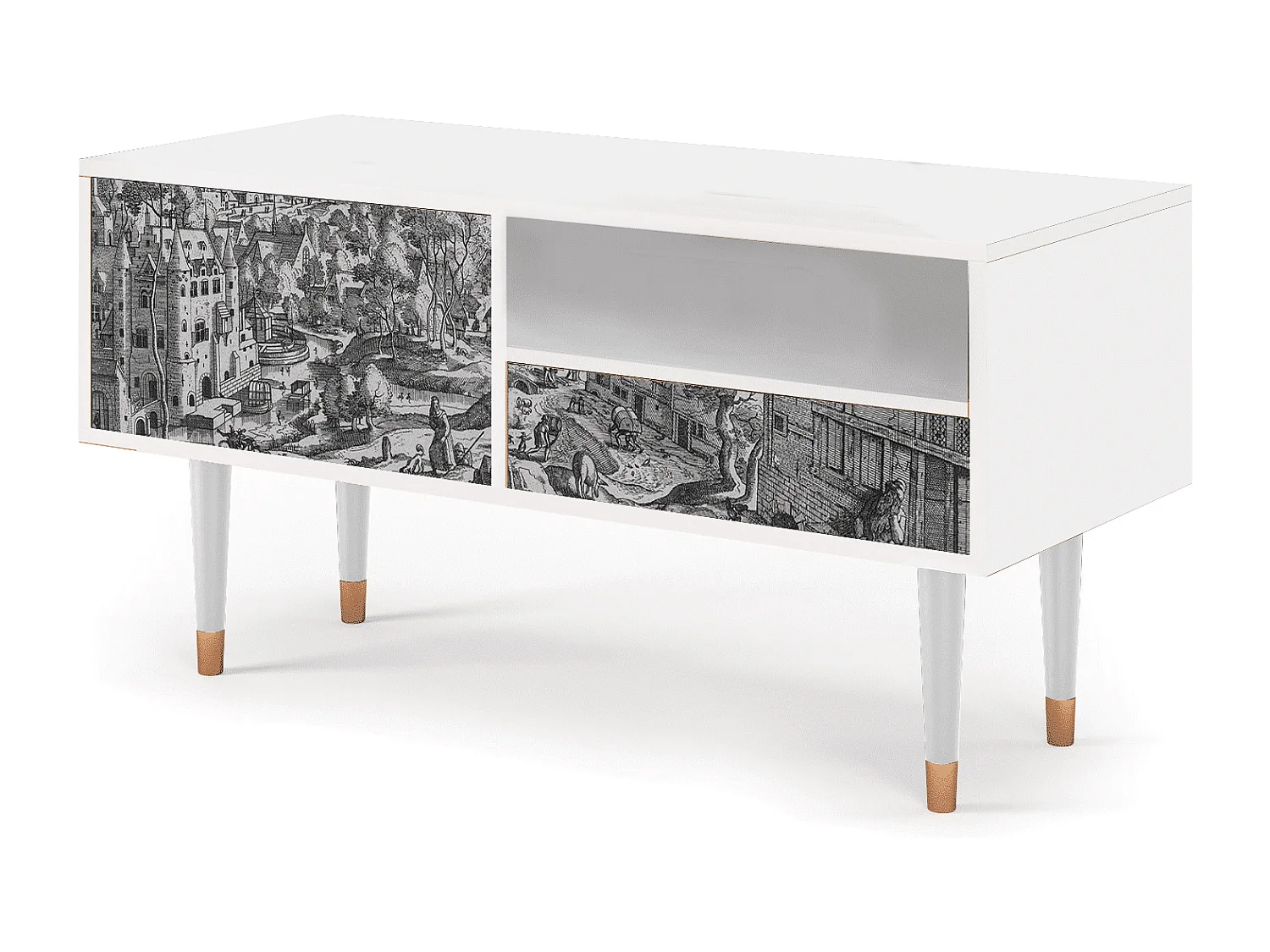 Mueble de TV - 115х59х48 cm - T3 - Bird Dropping, Blanco