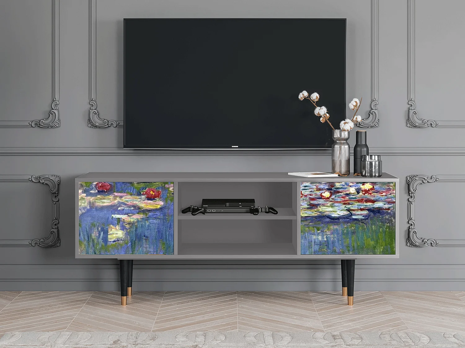 Meuble TV - 170х69х48 cm - T2 - The water lily pond  , Gris