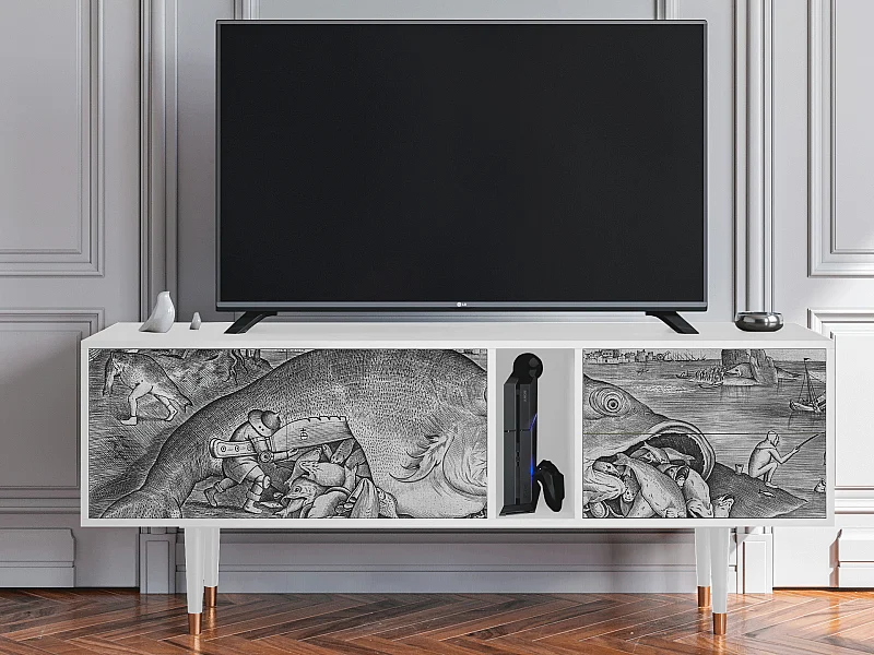 Szafka RTV - 170х69х48 cm - T1 - Big Fish Eat Little, Biały