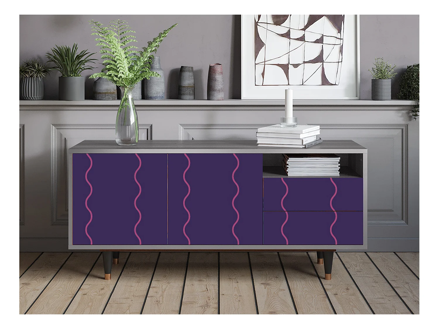 Meuble TV - 125х56х41 cm - T7 - Grape Maccaroni, Gris