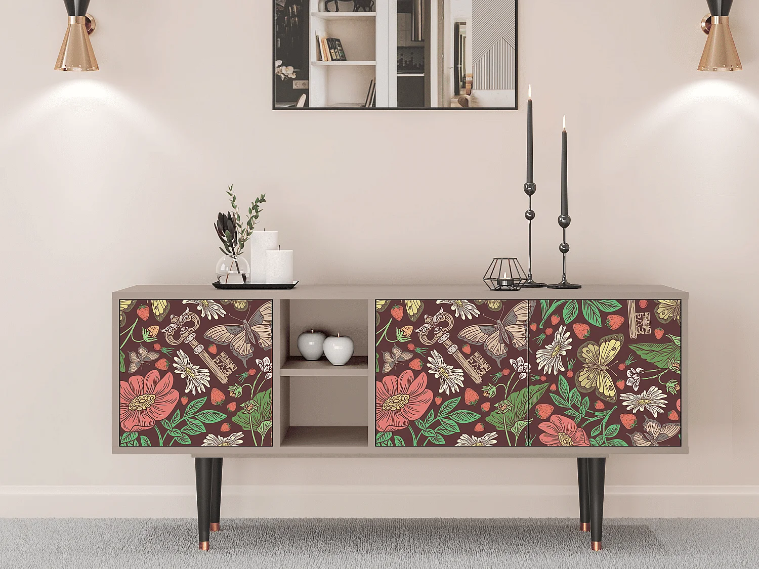 Mueble de TV - 150х69х41 cm - T5 - Alice in Wonderland, Latte