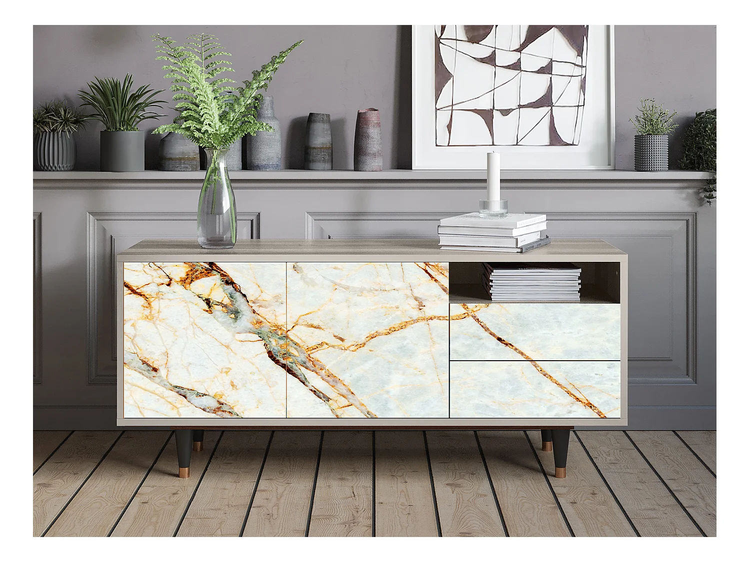 Meuble TV - 125х56х41 cm - T7 - Sabley Marble, Sable