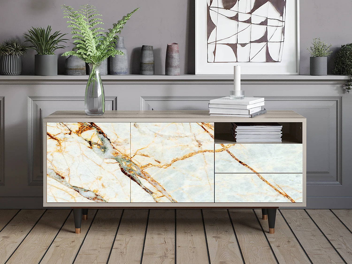 Meuble TV - 125х56х41 cm - T7 - Sabley Marble, Sable