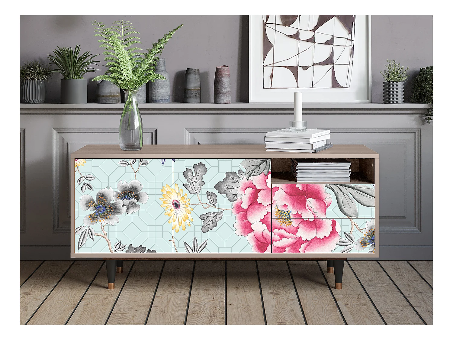 Meuble TV - 125х56х41 cm - T7 - Sky Garden, Latte