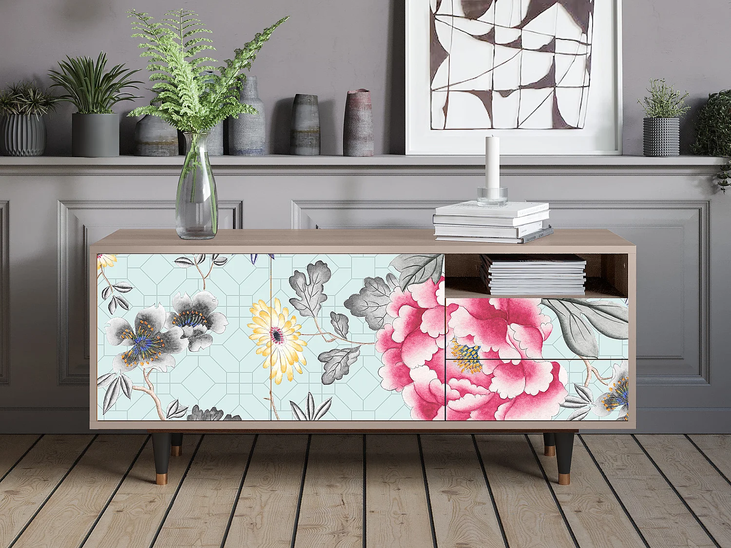 Meuble TV - 125х56х41 cm - T7 - Sky Garden, Latte