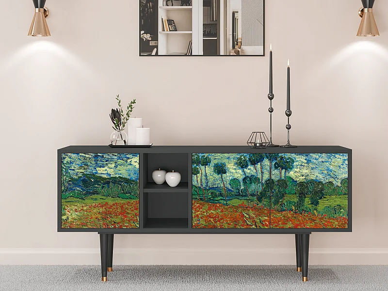 Mueble de TV - 150х69х41 cm - T5 - Poppy field by van Gogh, Antracite