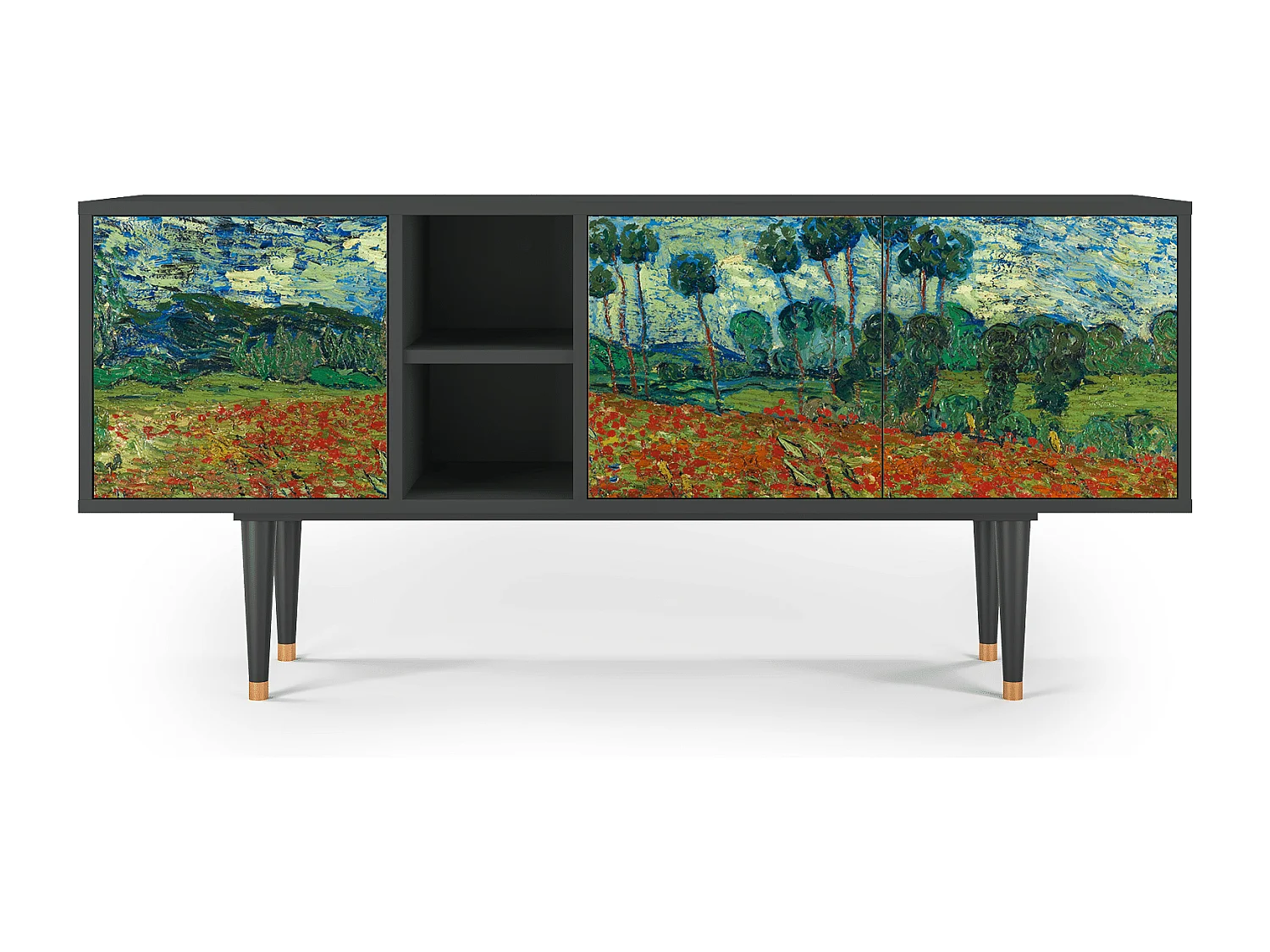 Mueble de TV - 150х69х41 cm - T5 - Poppy field by van Gogh, Antracite