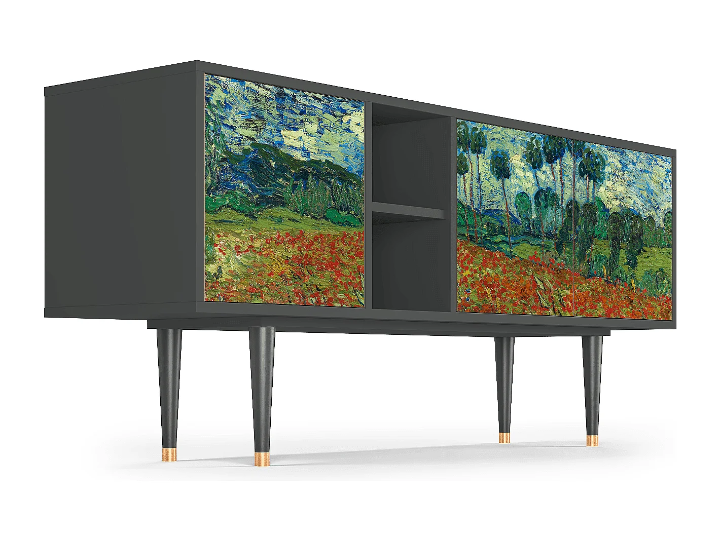 Mueble de TV - 150х69х41 cm - T5 - Poppy field by van Gogh, Antracite