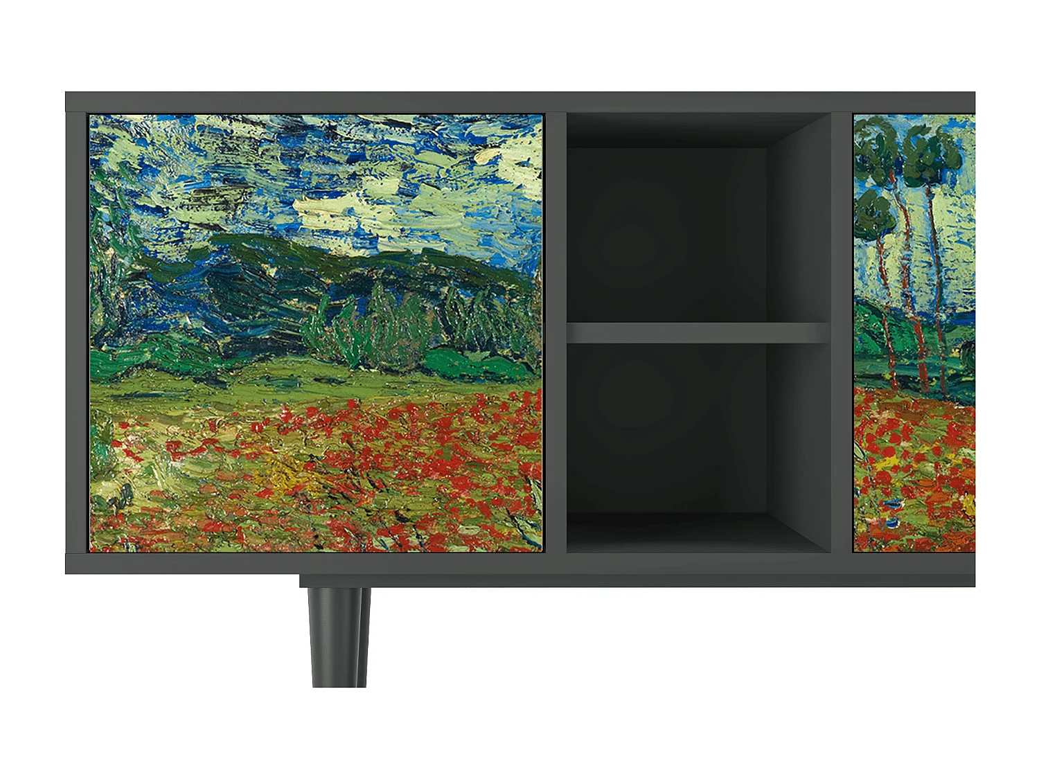 Mueble de TV - 150х69х41 cm - T5 - Poppy field by van Gogh, Antracite