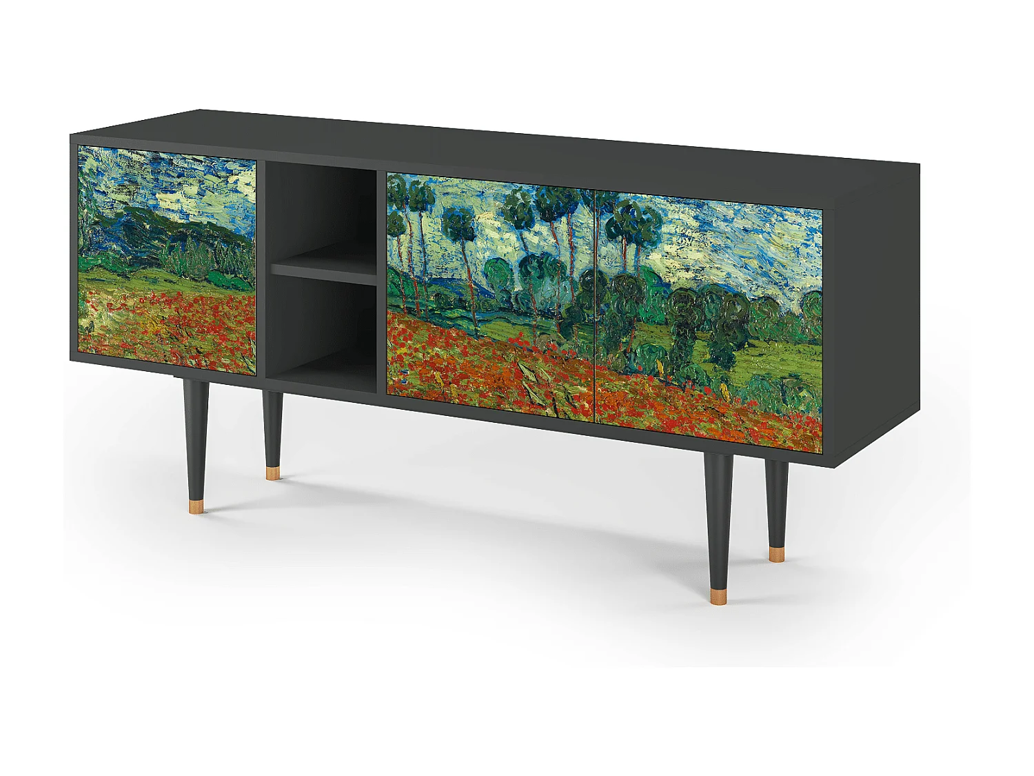 Mueble de TV - 150х69х41 cm - T5 - Poppy field by van Gogh, Antracite