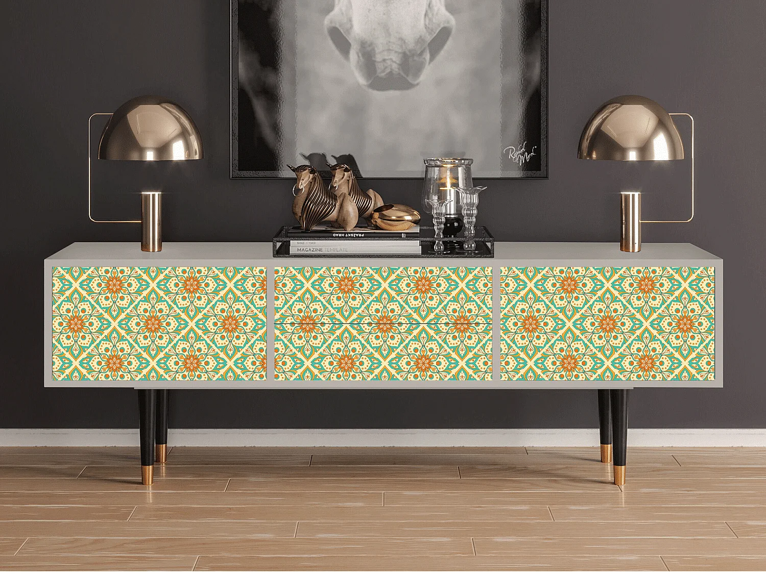 Meuble TV - 170х59х48 cm - T4 - Hindu Daisy, Sable