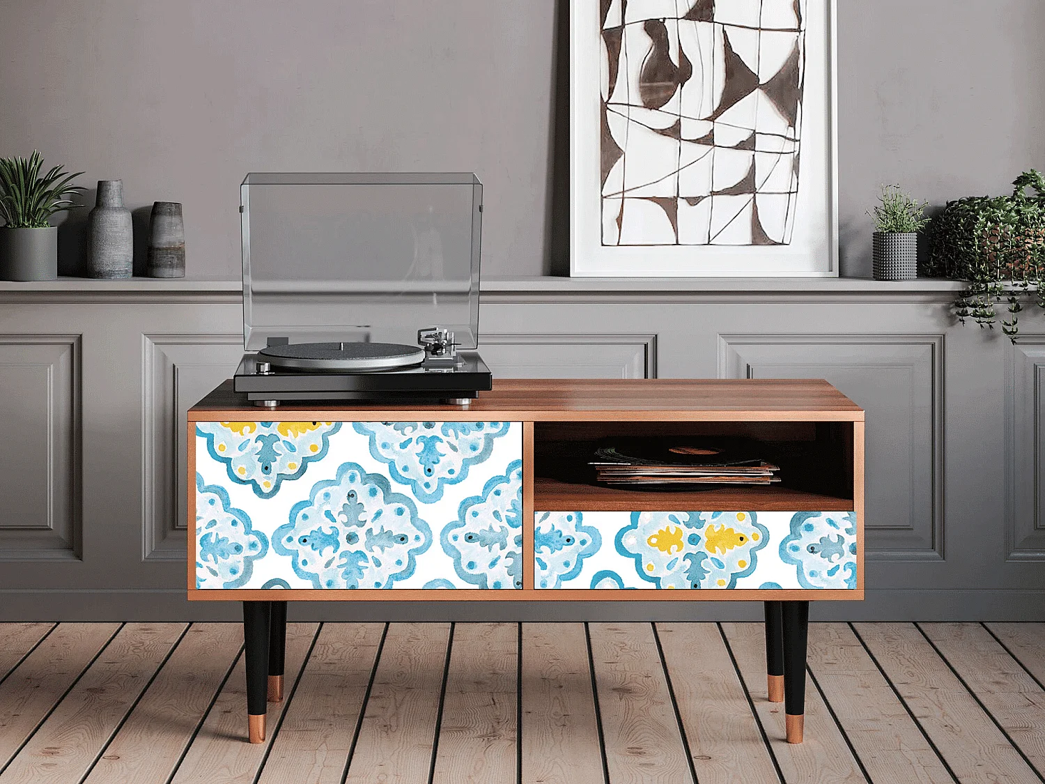 Mobile TV - 115х59х48 cm - T3 - Portugese tiles, Noce