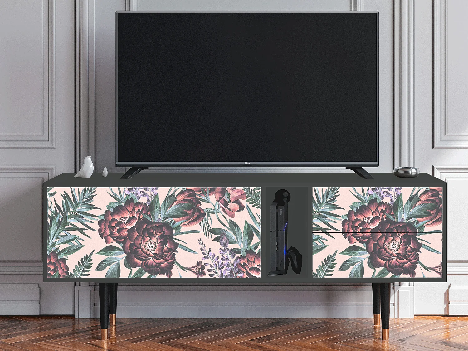 Mueble de TV - 170х69х48 cm - T1 - Peach Peonies, Antracita