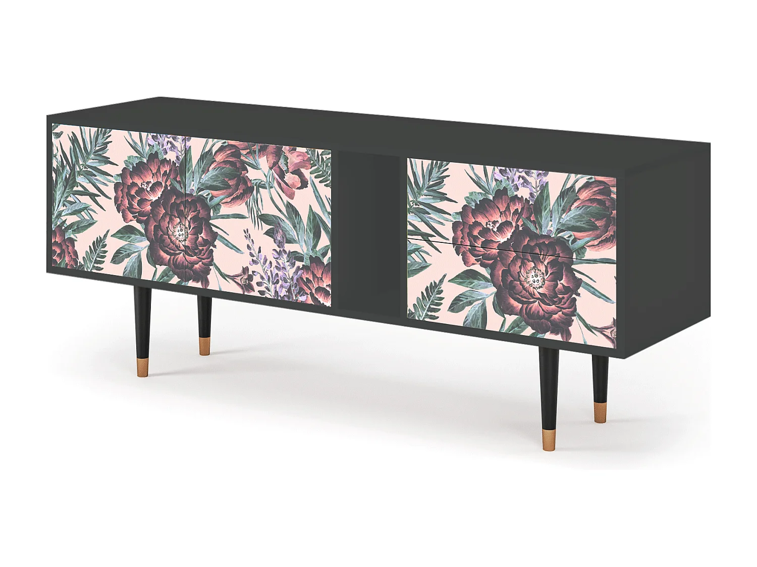 Mueble de TV - 170х69х48 cm - T1 - Peach Peonies, Antracita