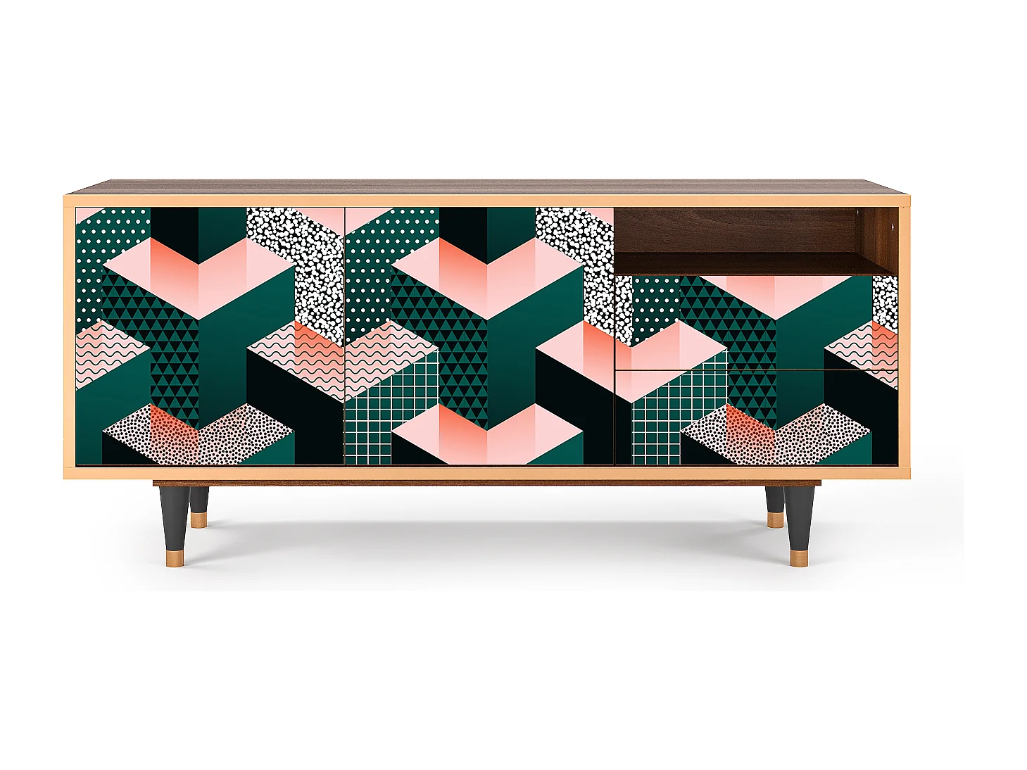 Meuble TV - 125х56х41 cm - T7 - Geometric Madness, Noyer