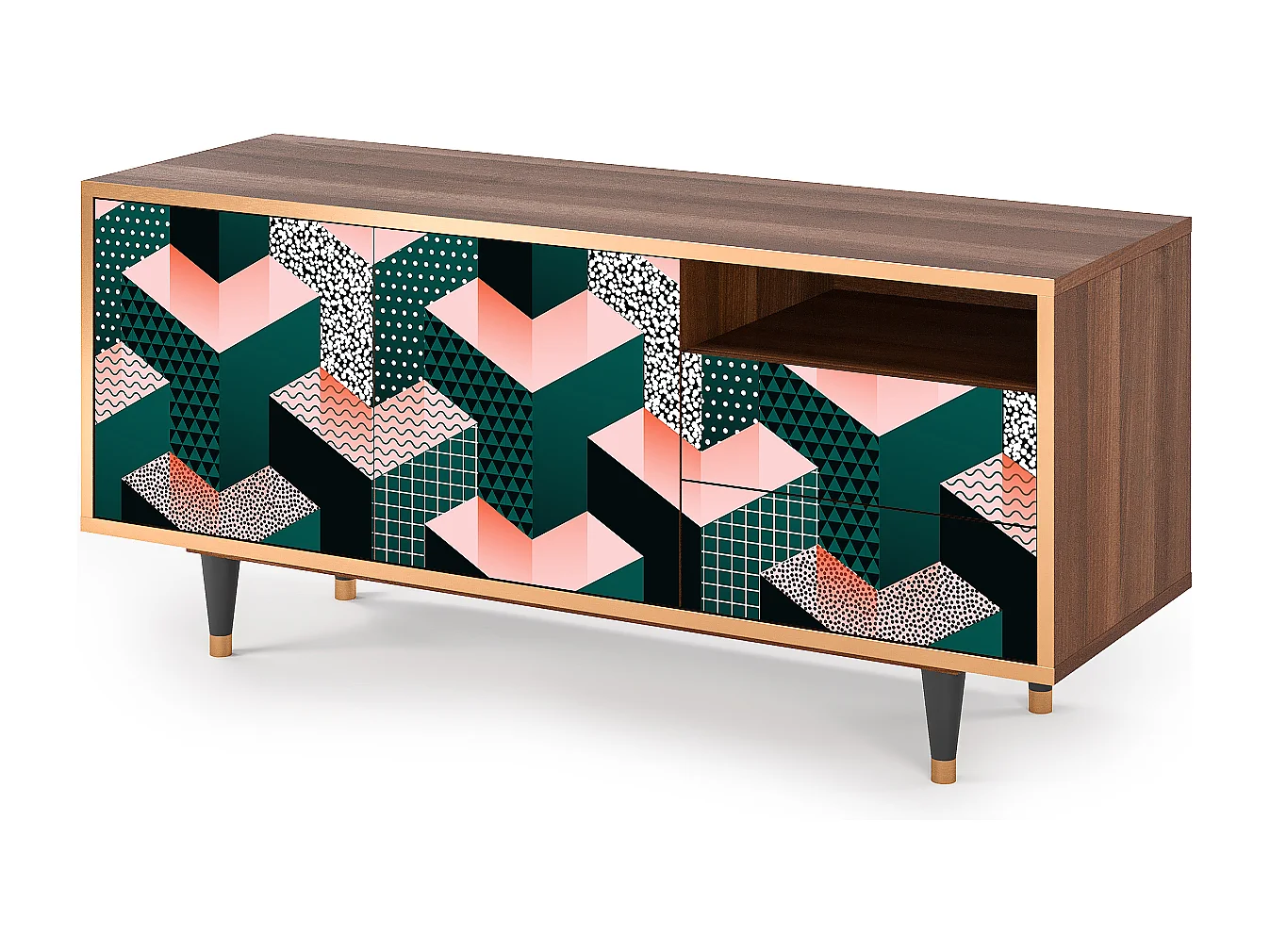 Meuble TV - 125х56х41 cm - T7 - Geometric Madness, Noyer