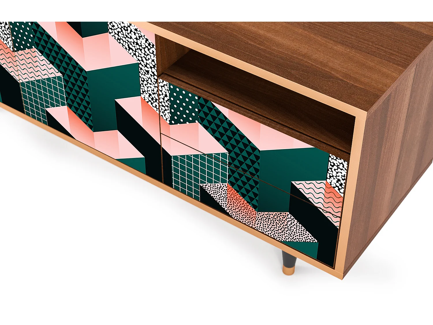 Meuble TV - 125х56х41 cm - T7 - Geometric Madness, Noyer