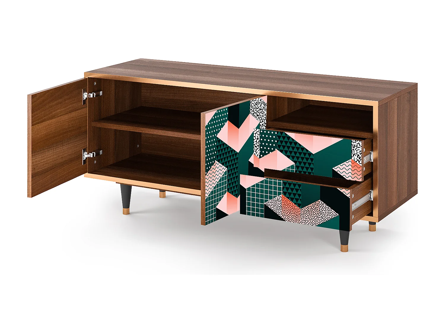 Mueble de TV - 125х56х41 cm - T7 - Geometric Madness, Nogal