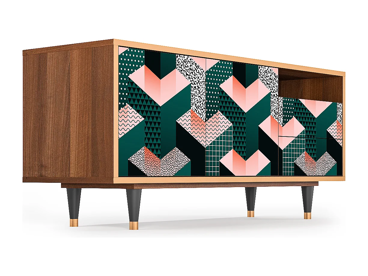 Mueble de TV - 125х56х41 cm - T7 - Geometric Madness, Nogal