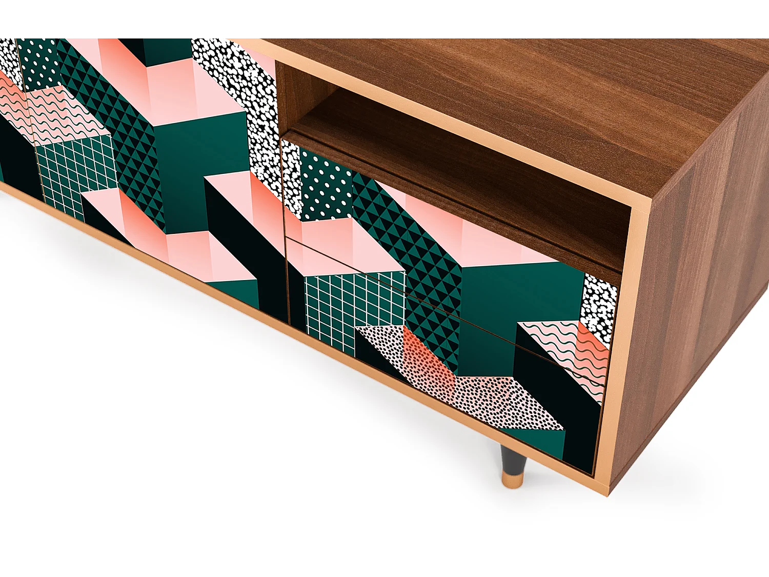 Mueble de TV - 125х56х41 cm - T7 - Geometric Madness, Nogal