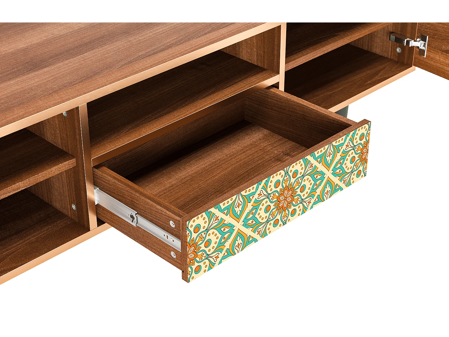 Mueble de TV - 170х59х41 cm - T6 - Hindu Daisy, Nogueira