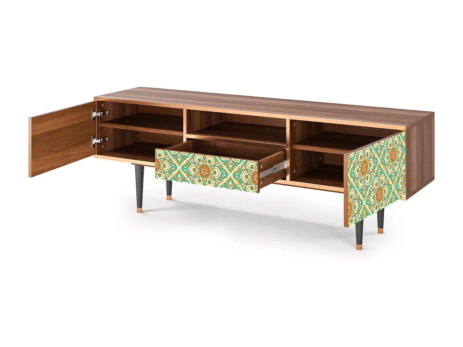 Mueble de TV - 170х59х41 cm - T6 - Hindu Daisy, Nogueira