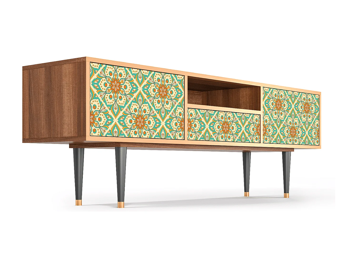 Meuble TV - 170х59х41 cm - T6 - Hindu Daisy, Noyer