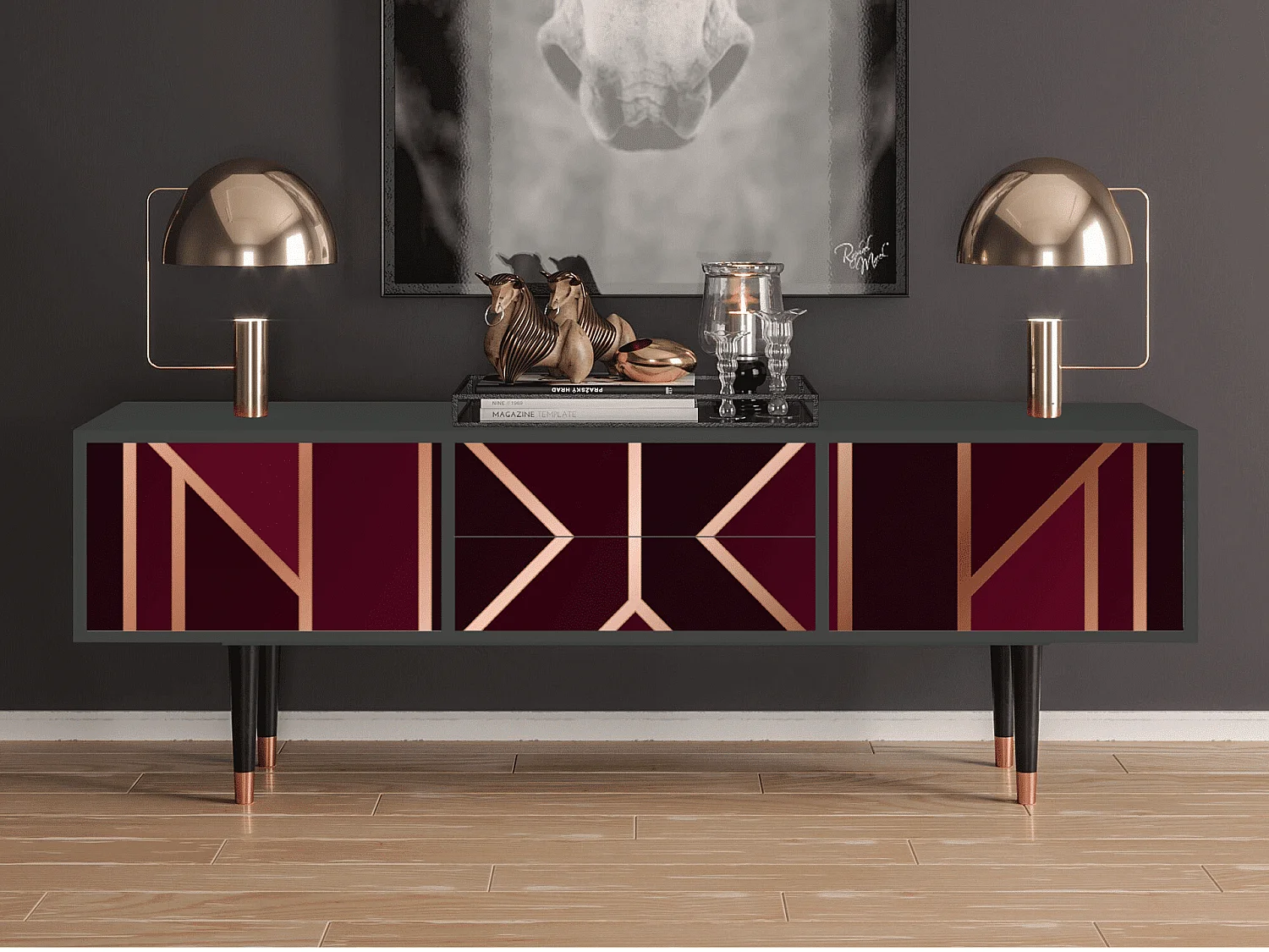 Mueble de TV - 170х59х48 cm - T4 - Burgundy Jewelery, Antracite