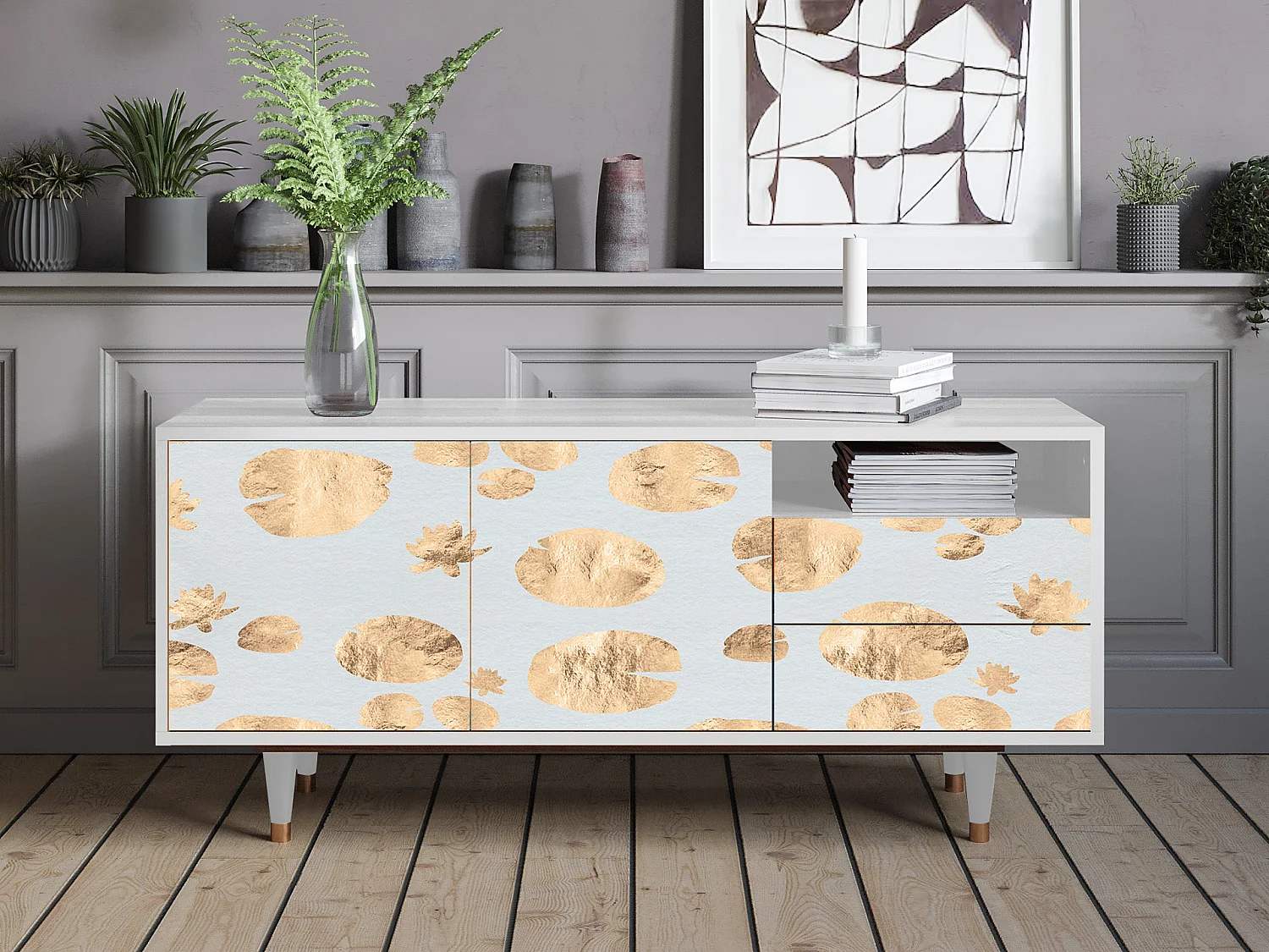 TV-Möbel - 125х56х41 cm - T7 - Blue Giraffe, Weiß