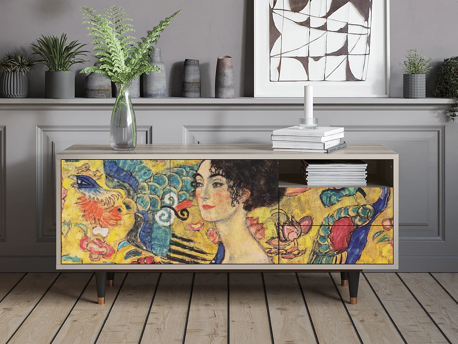 Mobile TV - 125х56х41 cm - T7 - Lady with Fan by Klimt, Sabbia