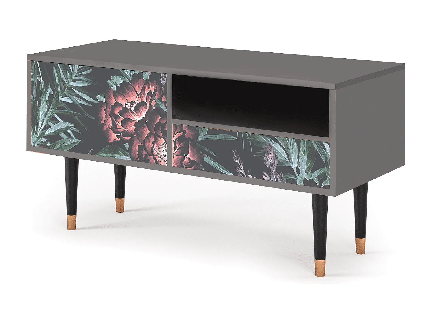 Meuble TV - 115х59х48 cm - T3 - Dark Peonies, Gris