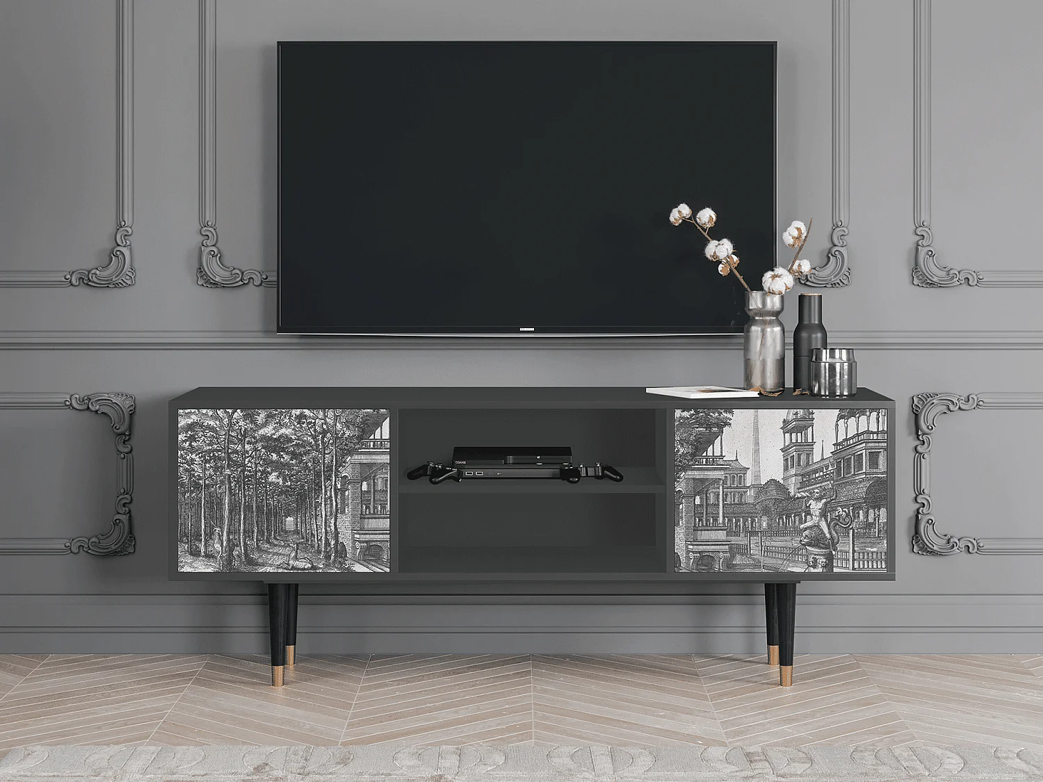 Meuble TV - 170х69х48 cm - T2 - View of the Piazza, Anthracite