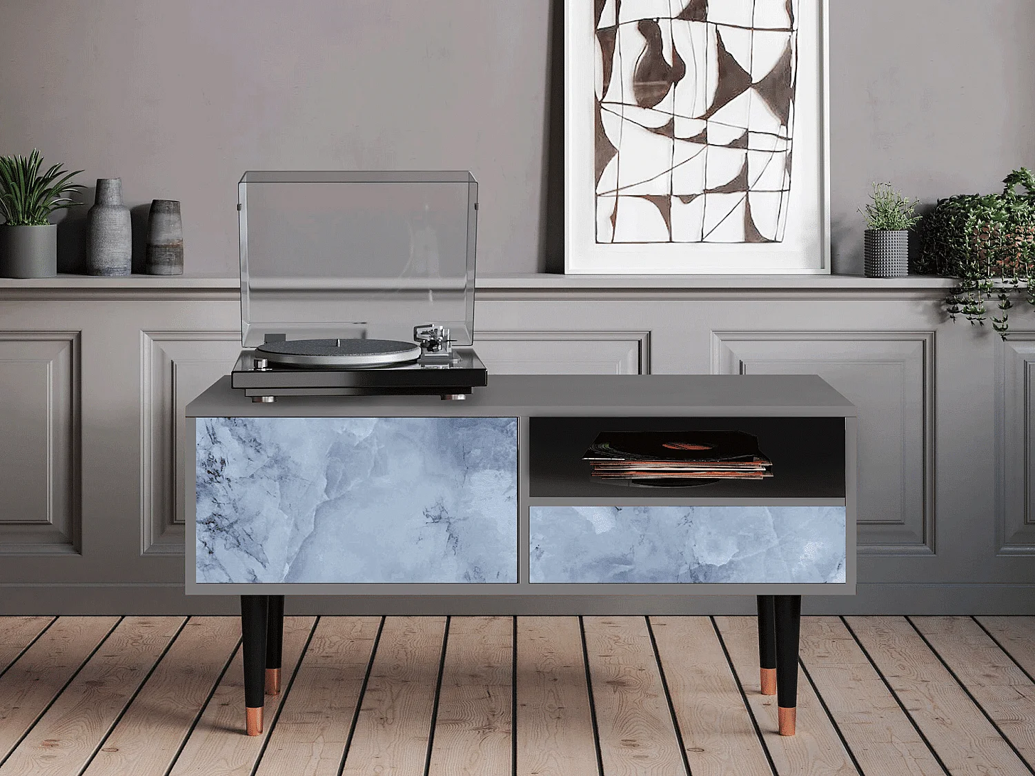 Meuble TV - 115х59х48 cm - T3 - Feather Ice, Gris