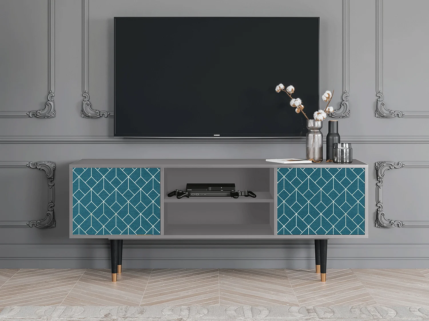 Mobile TV - 170х69х48 cm - T2 - Turquoise Geometry, Grigio