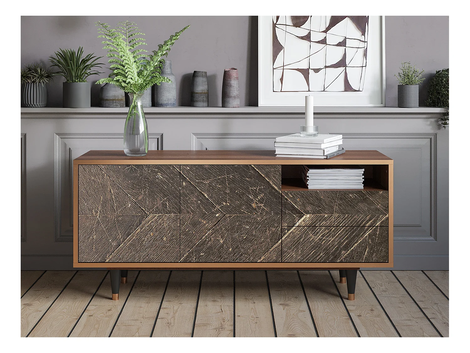 Meuble TV - 125х56х41 cm - T7 - Wise Tree, Noyer