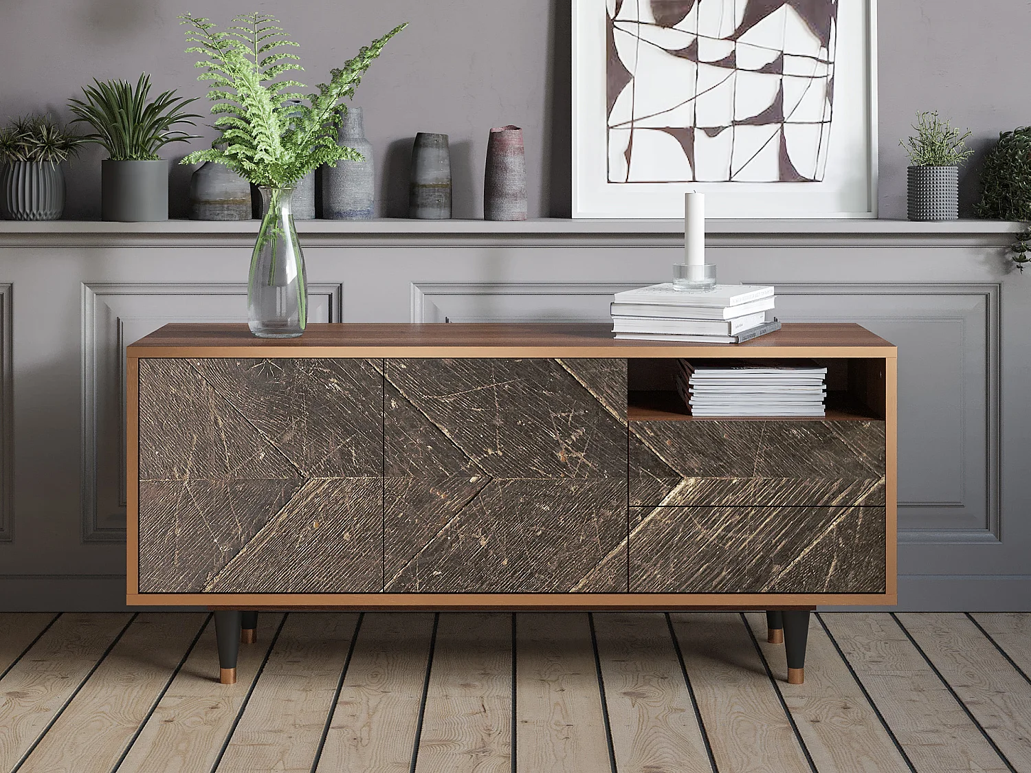 Meuble TV - 125х56х41 cm - T7 - Wise Tree, Noyer