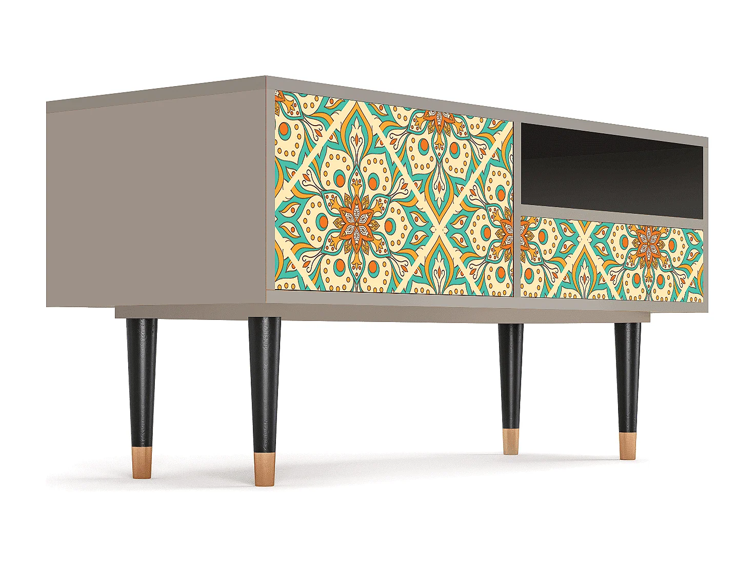 Szafka RTV - 115х59х48 cm - T3 - Hindu Daisy, Piaskowy